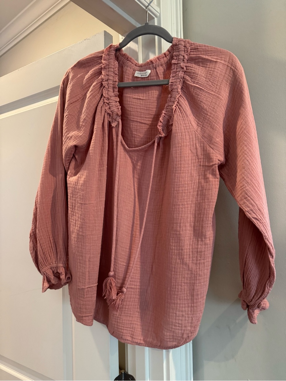 lovestitch Dusty Rose Peasant Blouse with Ruffle Neck